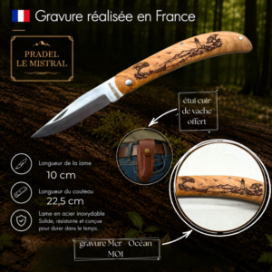 Couteau de poche Pradel le Mistral avec gravure laser mer et océan ref 1004MO1