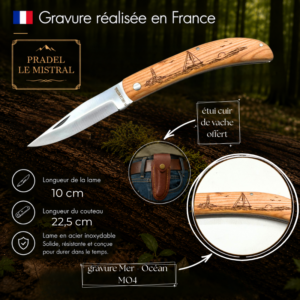 Couteau de poche Pradel le Mistral avec gravure laser mer et océan ref 1004MO4