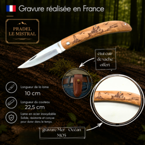 Couteau de poche Pradel le Mistral avec gravure laser mer et océan ref 1004MO5