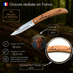 Couteau de poche Pradel le Mistral avec gravure laser mer et océan ref 1004MO6