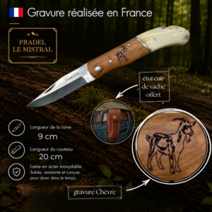 Couteau de poche Pradel le Mistral avec gravure laser Chèvre 1042Chèvre