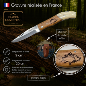 Couteau de poche Pradel le Mistral avec gravure laser CARPE 1042carpe