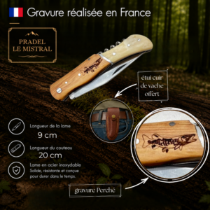 Couteau de poche Pradel le Mistral avec gravure laser perché C1103OPerché1
