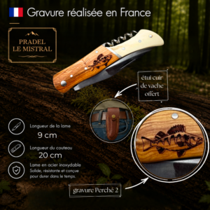 Couteau de poche Pradel le Mistral avec gravure laser perché C1103OPerché2