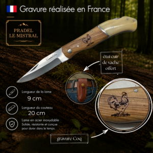 Couteau de poche Pradel le Mistral avec gravure COQ C1103OCoq