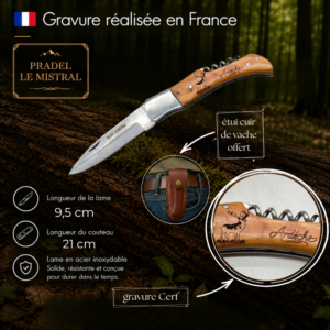 Couteau de poche Pradel le Mistral avec gravure CERF C1102Cerf