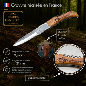 Couteau de poche Pradel le Mistral avec gravure sandre C1102sandre