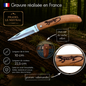 Couteau de poche Pradel le Mistral avec gravure laser SALAMANDRE ref 1004Salamandre