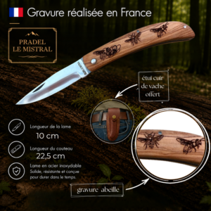 Couteau de poche Pradel le Mistral avec gravure laser ABEILLE ref 1004Abeille