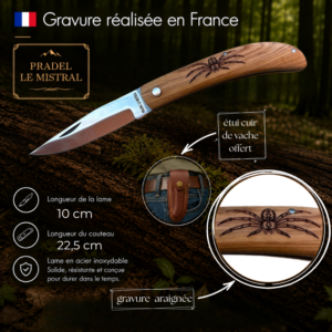Couteau de poche Pradel le Mistral avec gravure laser ARAIGNEE ref 1004Araignée