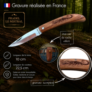 Couteau de poche Pradel le Mistral avec gravure laser SCORPION ref 1004Scorpion
