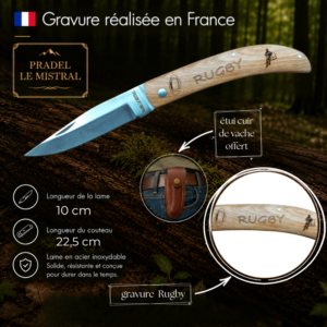 Couteau de poche Pradel le Mistral avec gravure laser RUGBY ref 1004Rugby
