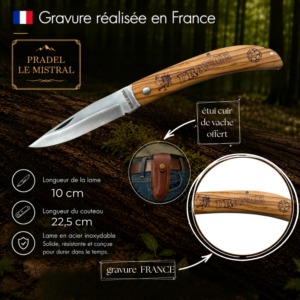 Couteau de poche Pradel le Mistral avec gravure laser FRANCE ref 1004France
