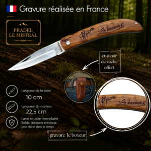 Couteau de poche Pradel le Mistral avec gravure laser LE BOXEUR ref 1004Leboxeur