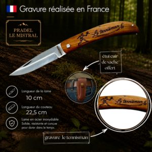 Couteau de poche Pradel le Mistral avec gravure laser LE TENNISMAN ref 1004Letennisman