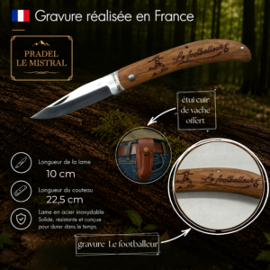 Couteau de poche Pradel le Mistral avec gravure laser LE FOOTBALLEUR ref 1004Lefootballeur