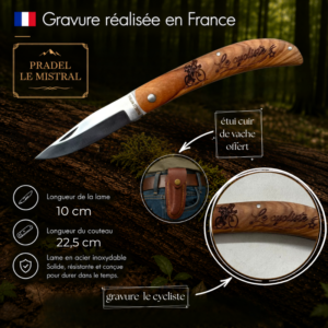 Couteau de poche Pradel le Mistral avec gravure laser LE CYCLISTE ref 1004Lecycliste