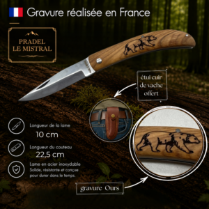 Couteau de poche Pradel le Mistral avec gravure laser OURS ref 1004Ours