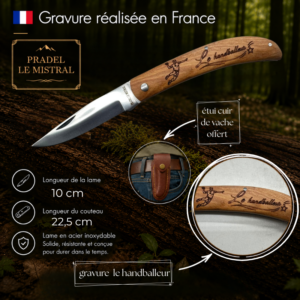 Couteau de poche Pradel le Mistral avec gravure laser LE HANDBALLEUR ref 1004Lehandballeur