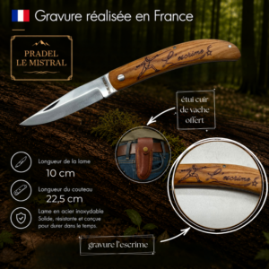 Couteau de poche Pradel le Mistral avec gravure laser L'ESCRIME ref 1004L'escrime