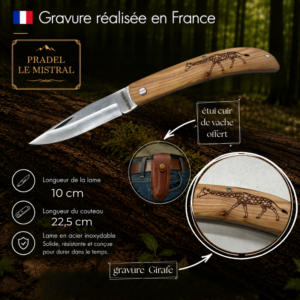 Couteau de poche Pradel le Mistral avec gravure laser GIRAFE ref 1004Girafe