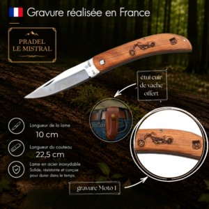 Couteau de poche Pradel le Mistral avec gravure laser MOTO1 ref 1004Moto1
