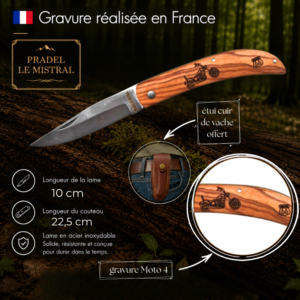 Couteau de poche Pradel le Mistral avec gravure laser MOTO4 ref 1004Moto4