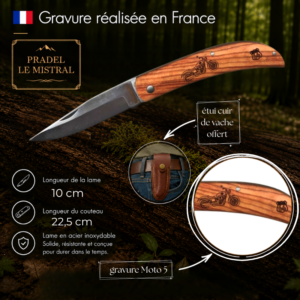 Couteau de poche Pradel le Mistral avec gravure laser MOTO5 ref 1004Moto5