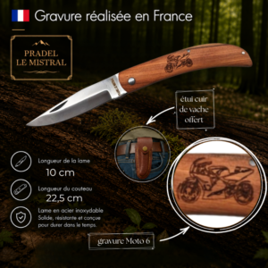 Couteau de poche Pradel le Mistral avec gravure laser MOTO6 ref 1004Moto6