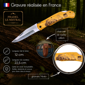 Couteau de poche Pradel le Mistral avec gravure laser MOTO ref CH12moto