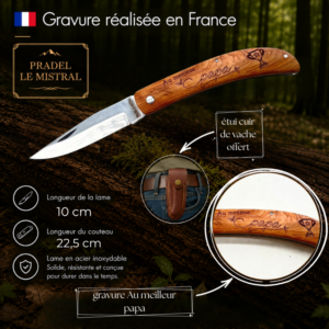 Couteau de poche Pradel le Mistral avec gravure laser AU MEILLEUR PAPA ref 1004aumeilleurpapa