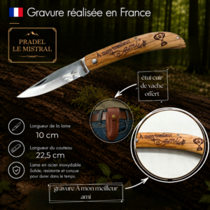 Couteau de poche Pradel le Mistral avec gravure laser À MON MEILLEUR AMI ref 1004àmonmeilleurami