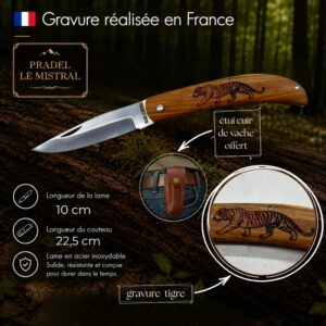 Couteau de poche Pradel le Mistral avec gravure laser TIGRE ref 1004Tigre