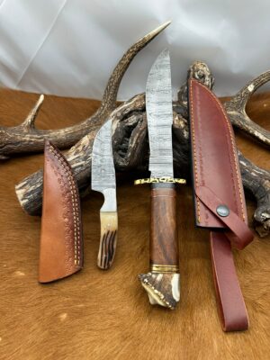 Set du chasseur : couteau Bowie de chasse + petit couteau damas ref CBPC25