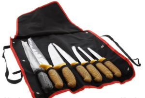 Pradel Excellence - PCOT005008 - Sac Couteaux de Boucher 7 Pièces - 6 Couteaux + 1 Fusil d’Affûtage - Lames Inox- Compatibles Lave-Vaisselle - Sac de Rangement Convertible en Tablier
